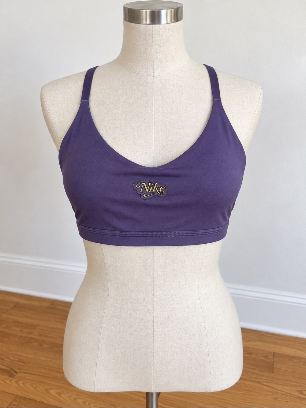 Nike Deep Purple V-Neck Sports Bra with Gold Logo